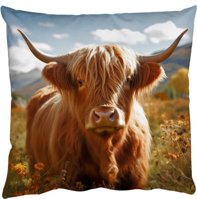 Sierkussens - Kussentjes Woonkamer - 50x50 cm - Schotse hooglander - Bloemen - Hoorns - Wolken