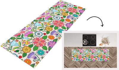 Keukenloper - Loper keuken - Bloemen - Regenboog - Vlinder - Design - 150x50 cm - Keukenloper vinyl