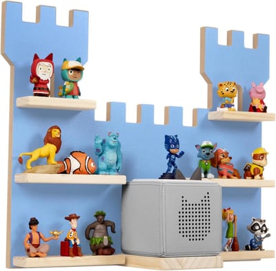 Houten Wandrek - Opberger Kinderkamer - Tonie Collectie - Geïntegreerde Magneetstrips - 56 x 43 cm - Burcht Blauw