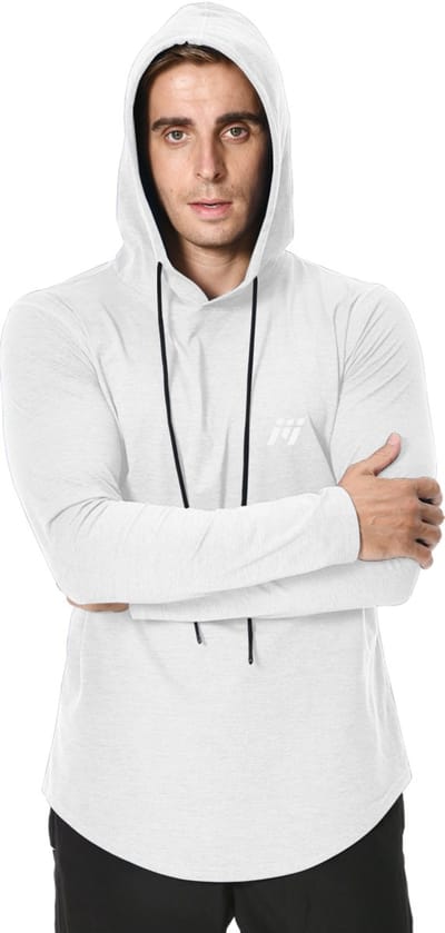 MEETYOO Heren Atletische Hooded Shirts Lange Mouw Workout Sport Hoodie Casual Hardloop T-shirt Snel Droog Pullover Top Sweatshirt (Het LOGO-patroon op de borst wordt willekeurig geleverd)-B-Wit-XXL