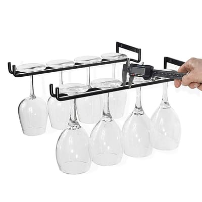 Wijnglazenhouder - Ophangrek Wijnglazen - 2 Stuks Hangende Wijnglazenhouder - Metalen Wandgemonteerde Glazenhouder voor Wijnglazen Opslag - Wijn Glasrek voor Bar - Keuken en Restaurant - 30X10X4CM - Zwart