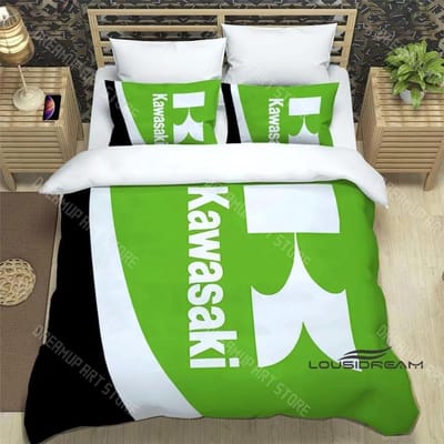 3D Retro Print K-Kawasaki Motorfiets Logo Beddengoedset Elegant Beddengoed Dekbedovertrek Bed Sprei Overtrek Luxe Verjaardagscadeau EU Single 135x200cm