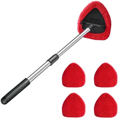 Dailygoods- Ruitenreinigingsgereedschap met lange handgreep - Draaibaar - Microvezelpads - Glasreiniger - Auto-interieur/exterieur - Duurzaam en lichtgewicht - Ruitenreiniger