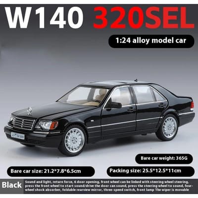1:24 W140 320Sel Classic Limousine Legering Diecast Modelauto Geluid En Licht Collectie Hobby's Decoraties Cadeau