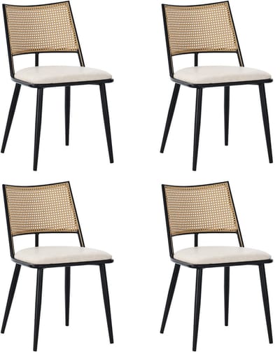 PU eetkamerstoelen - set van 4 - rotan rugleuning - woonkamer - slaapkamerstoel - zwart