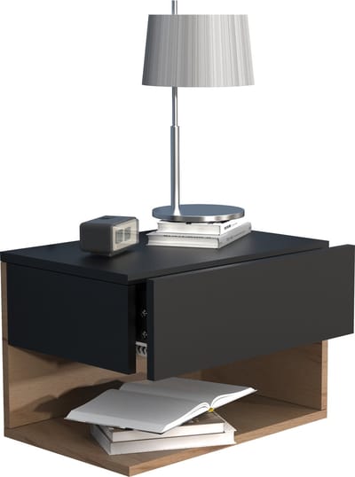 Houten wandlade nachtkastje wandplank lade console nachtkastje Usal XL 45 cm