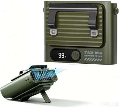 Draagbare Tailleventilator | militair groen Oplaadbare Persoonlijke Ventilator | 5 Snelheden Sterke Borstelloze Motor | Digitaal Display Temperatuurbescherming | 3-in-1 Taille Nek Bureau | Voor Buitenwerk Bouw Reizen Kamperen| Cyslmuk®