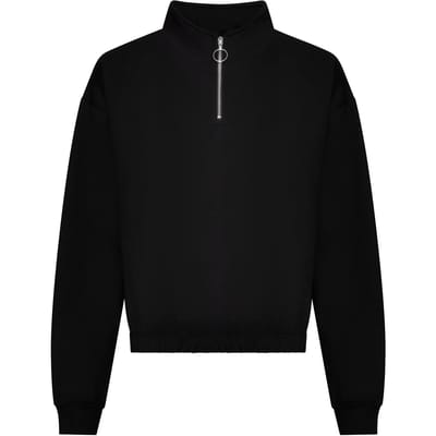 Vegan Women´s Cropped 1/4 Zip Sweater Deep Black - M