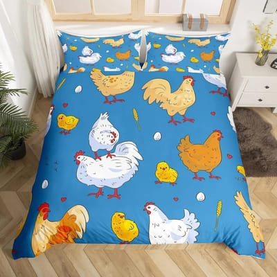 Schattig Kip Dekbedovertrek King Queen Kleurrijk Haan Beddengoed Set Boerderijdier Dekbedovertrek Grappig Rustiek Boerderijhuis Quiltovertrek US Queen 228x228cm