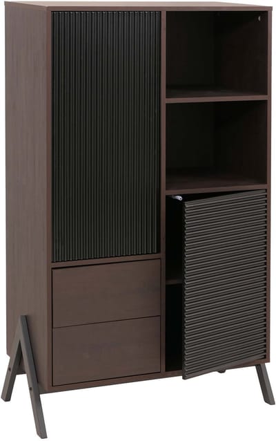 Hoge kast MCW-O40, kast highboard met deuren, opbergvakken, lades, MDF, metaal, melamine, 138x79x40 cm ~ walnootlook