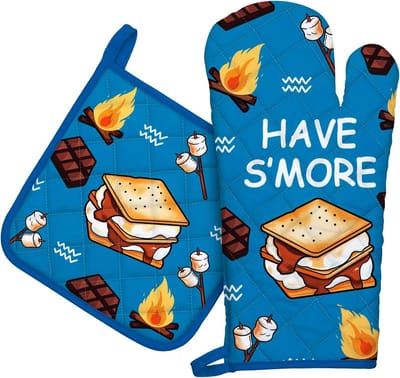 Elegante Katoenen Ovenhandschoen en Pannenlap Set met Handgeschilderde Ontwerpen voor Keukenliefhebbers