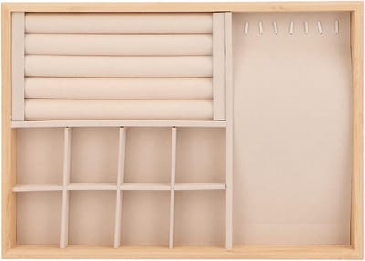 Sieraden Organizer - Lade Inzet - Sieraden Opbergen - Zachte Fluwelen Voering - 35.5 x 24.5 cm - Beige