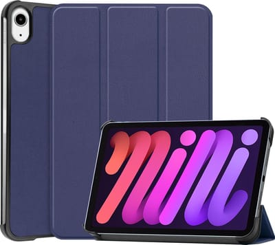 Hoesje - Geschikt voor Apple iPad Mini 6 (2021) - 8.3 inch - 6e Generatie - Dun & Stevig - Hardcover Book Case - Trifold Bookcase Hoes - Hard Cover - Tablethoes - Donkerblauw