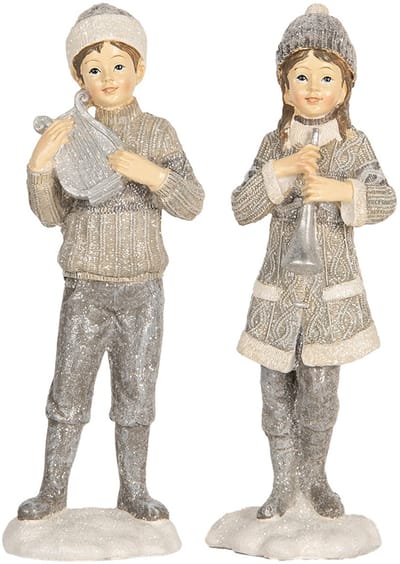 Clayre & Eef Decoratie Beeld Kinderen 8x7x22 cm Grijs Kunststof