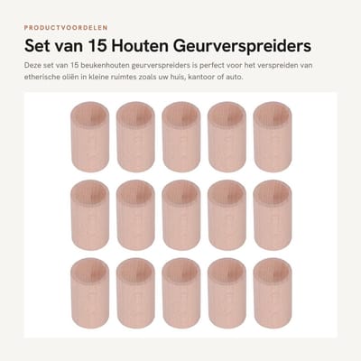 Dailygoods- Geurverspreider 15 Stuks - Beukenhout - Diffuser - Etherische Olie - Langdurig - Voor Thuis/Bureau