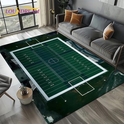 Rugbyveld Rugby American Football Cartoon Kleed voor Woonkamer Slaapkamer Huis Sofa Decoratie, Gebiedskleed Antislip Vloermat 100x150cm