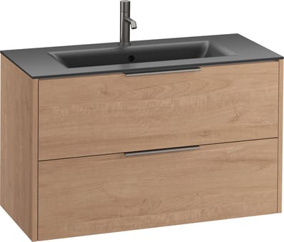 Saqu Lima badmeubel incl. mat zwarte keramische wastafel 100x46x61cm toffee – geborsteld zwarte greep
