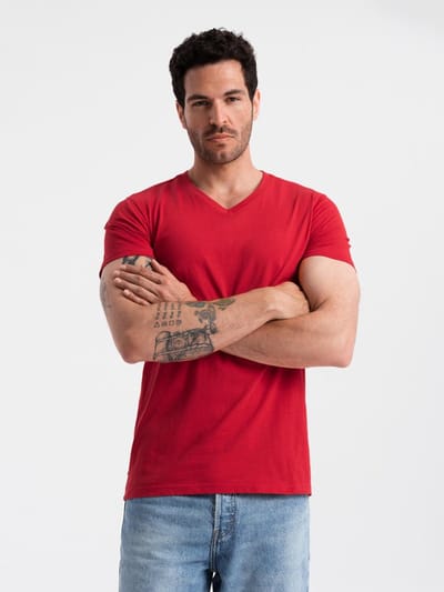 OMBRE T-shirt - Regular Fit - Katoen - Korte Mouw Donkerrood M