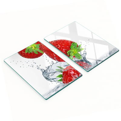 Decoratieve glazen snijplanken voor in de keuken met aardbeien en water, 2x40x52 cm