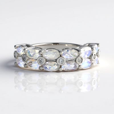 Cavill - Zilveren ring met regenboog maansteen en zirkonen - 925 sterling zilver met platina overlay - 2,186 ct ovale maanstenen - elegante damesring