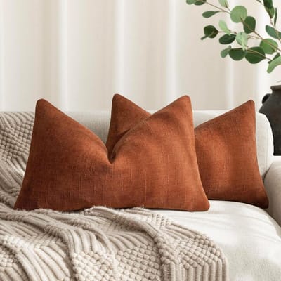 Decoratieve Kussenhoezen - Zachte Sierkussens - Woonkamer Decoratie - Zachte Chenille Stof - 30 x 50 cm - Verbrand Oranje