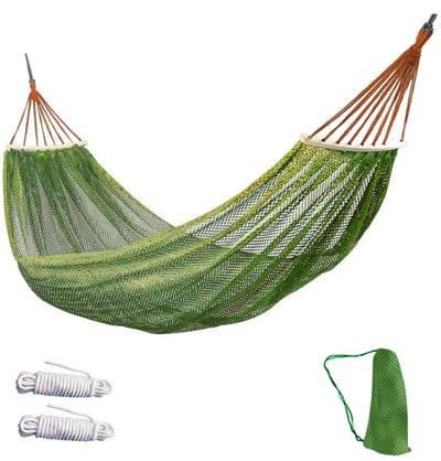 Hangmat met spreidstok-hangmat-Hangmatstoel - Eenpersoons buitenhangmat - Draagbare binnen-/buitenhangmat - Groen - 255x130cm