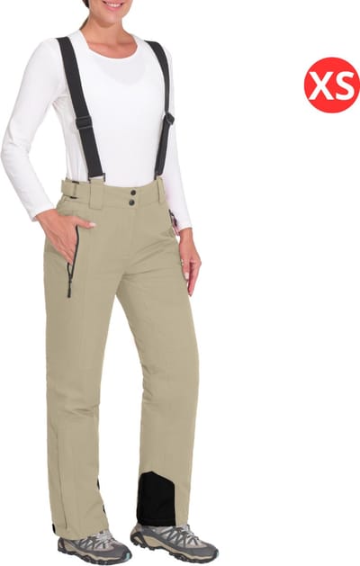 Livano Skibroek - Skipak - Snowboard Broek - Winterbroek - Sneeuwbroek - Dames - Wintersport - Bretels - Khaki - Maat XS