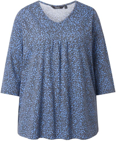 Ulla Popken - Dames - Shirt sierplooien A-lijn V-hals 3/4-mouw - Marine - Maat 62+