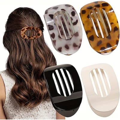 4PCS/Ensemble Pince à Cheveux Simple Mat Sans Couture Pince à Cheveux Arrière Tête Imprimé Léopard Pince Requin Pince Bec de Canard Accessoires pour Cheveux gray