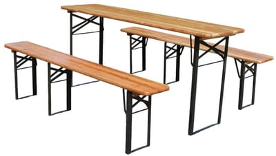 ITRONIQ Inklapbare Tafel Met Banken - Biertafelset - Houten Tuinset - 3 Delig - Opvouwbare Picknickset voor Feest & Camping