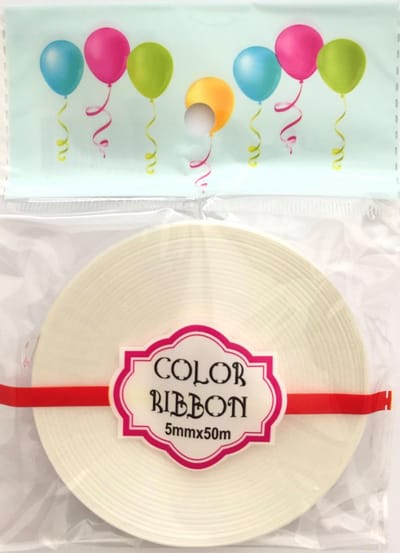 Wit cadeaulint/krullint/ballonlint - 5 mm. - 50 meter - 1 platte rol in blisterverpakking
