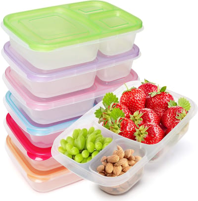 Allecto - Bento Lunchbox - Herbruikbaar - 3 Compartimenten - Kleurenset - Voedselcontainers - Magnetron Vaatwasser Diepvries Veilig - Voor Oud en Jong