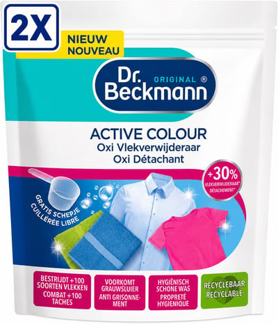4 x Dr. Beckmann - Active Colour Poeder – Oxi Vlekverwijderaar – Voor Gekleurde & Witte Was – Tegen Grauwe Sluier – 400g