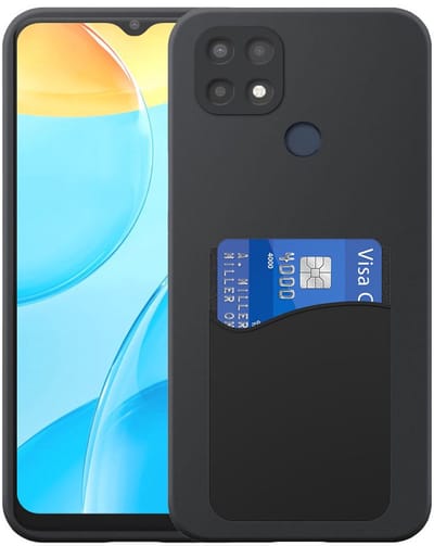 Geschikt voor Oppo A15 / A15s / A35 Telefoonhoesje met Siliconen Pasjeshouder - Flexible Back Cover Case Siliconen TPU with Silicone Cardslot - Zwart - Smartphonica geschikt voor Oppo A15;Oppo A15s;Oppo A35