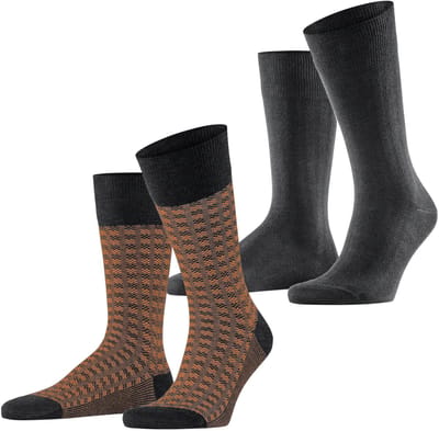 Esprit Houndstooth 2-Pack gedessineerd katoen multipack sokken heren grijs - maat 39-42