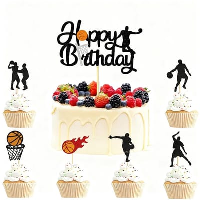 Dailygoods- Taartdecoratie 13 Stuks - Taartdecoratie Basketbal - Taarttopper - Verjaardagstaartdecoratie - Papieren Decoratie - Hoogwaardige Materialen - Taartversiering