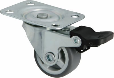 AMIG zwenkwiel/transportwiel - D30mm met rem - rubber - 45kg draagvermogen - grijs