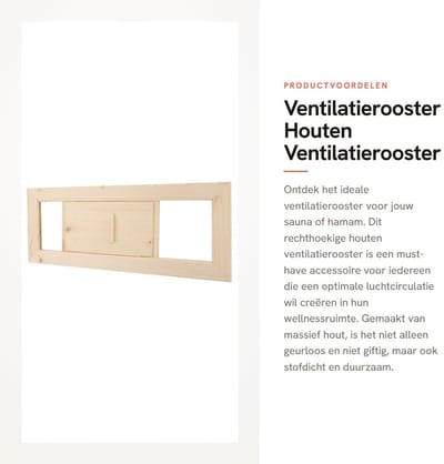 Dailygoods- Ventilatierooster Hout - Verstelbaar - Sauna/Hamam - Duurzaam - Waterdicht - Eenvoudig te installeren - 34 cm lengte - Luchtrooster