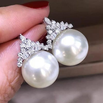 Sterling Zilver Parel Oorbellen Dames Verlovingsaccessoires met Glanzende Zirkonia Delicieuze Elegante Sieraden voor Vrouwen white