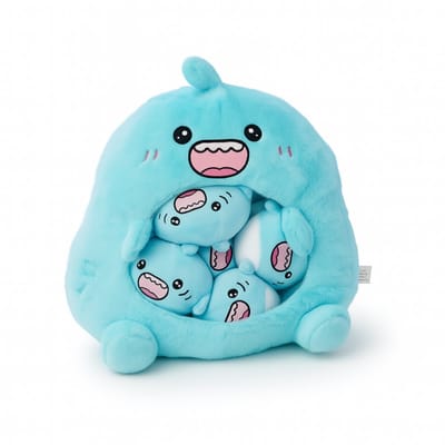 MagniToys – Haai Knuffelkussen 40 cm – Kawaii Pluche met Mini Haaitjes – Zacht Knuffeldier – Vanaf 3 Jaar