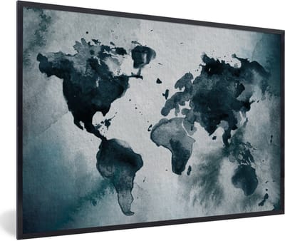 Poster in lijst - Fotolijst 90x60 cm - Posters - Wereldkaart - Abstract - Waterverf - Posterlijst zwart - Decoratie - Wanddecoratie woonkamer - Muurdecoratie slaapkamer