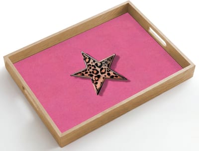 Dienblad hout 50x35 cm - Schootdienblad - Ster - Luipaard - Print - Roze - Borrelplank rechthoek - Plateau dienbladen