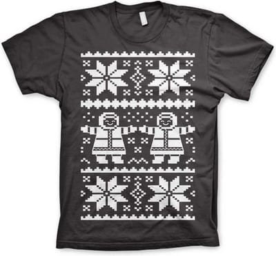 Heren Tshirt -S- Retro X-Mas Knit Pattern Grijs