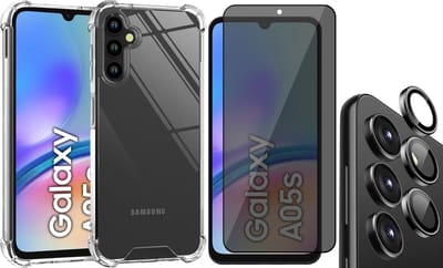 Hoesje geschikt voor Samsung Galaxy A05s - Privacy Screenprotector Volledig Dekkend Glas & Camera Protector - Shockproof Transparant