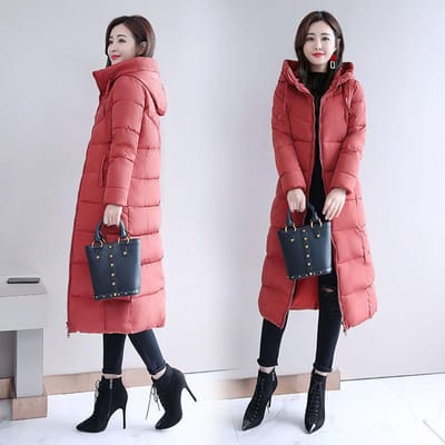 Parka Manteau Femme Automne Hiver Épaissir Chaud Manteau à Capuche Dames Amincissant Allonger Veste Rembourrée avec Poche Vêtement d'Extérieur XXXL rouge-marron jaunâtre
