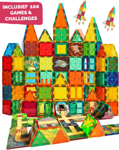 By Baboo® - Magnetic Tiles & Toppers - 100 Stuks - Magnetisch Speelgoed Blokken - Tegels & Toppers - Magna Creatief Cadeau Jongens Meisjes - Educatief Mind Montessori Kinderspeelgoed 3 Jaar, 4 jaar, 5 jaar, 6 jaar, 7 jaar, 8 jaar, 9 jaar - Cadeautjes