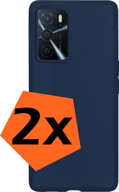 Hoes - 2 Stuks - Geschikt voor OPPO A16 - Sterk & Shockproof - Case Siliconen - Back Cover - Telefoon Hoes - Donkerblauw