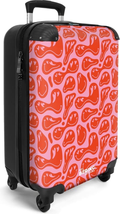 NoBoringSuitcases.com® - Handbagage koffer lichtgewicht - Reiskoffer trolley - Rolkoffer op wieltjes met rode smileys - Travel luggage suitcase - Vakantie - Past binnen 55x40x20 en 55x35x25