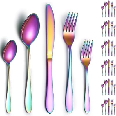 JGS ® Regenboogkleurig Bestekset van 30 Stuks voor 6 Personen met Titanium Coating