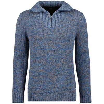 Ragman Trui Troyer Zip Cotton Knit Pullover Elbow Patches Blauw-Grijs / male
